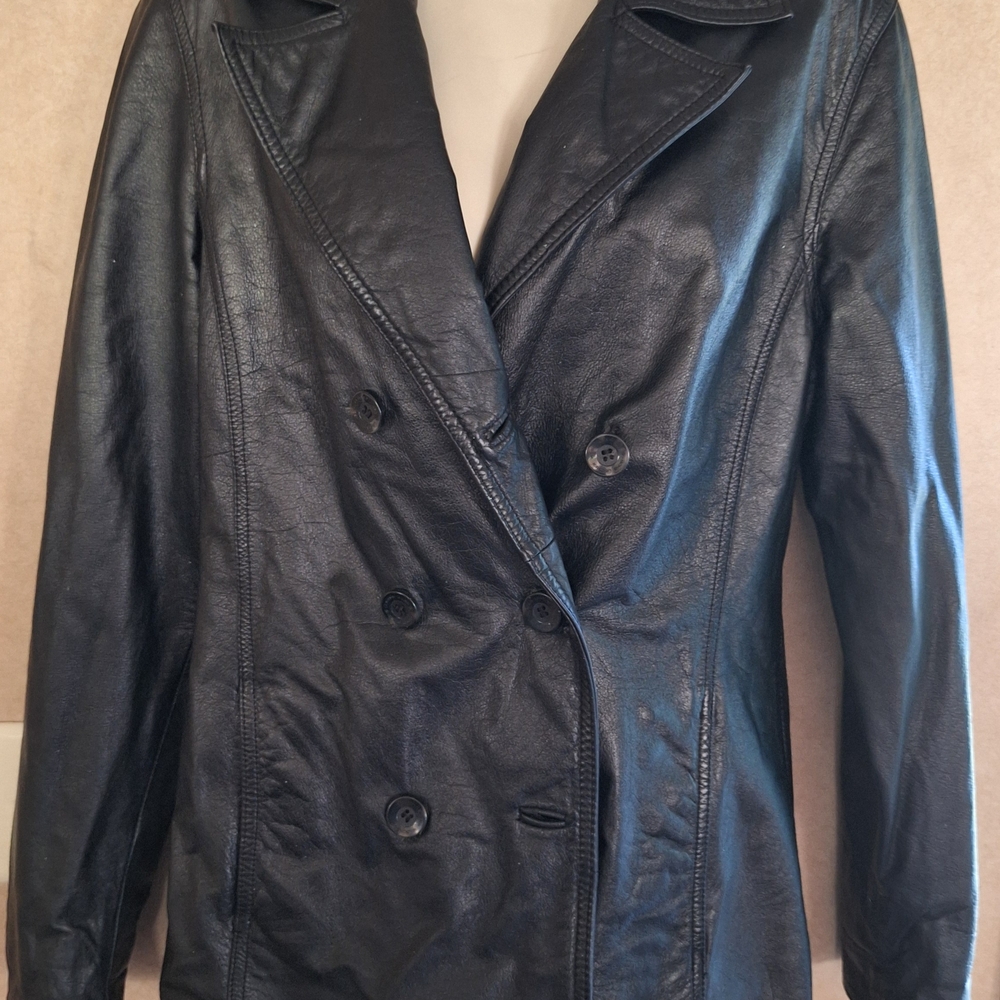 Women's Black Double-Breasted Leather Jacket